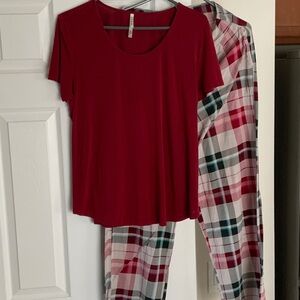 Soma Cool Nights Red Pajama Set with Plaid Pants